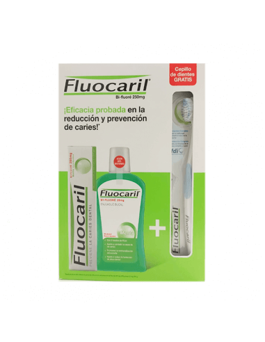 FLUOCARIL BI-FLUORÉ PASTA DENTAL 250 MG 125 ML + COLUTORIO 500 ML + REGALO CEPILLO PACK